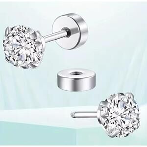 Titanium Flat Back Earrings, Silver CZ Stud Earrings for Women | Cartilage Ea...